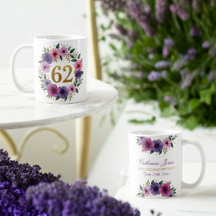 62. Geburtstagsfeier Tasse - Blumenkranz mit Goldn