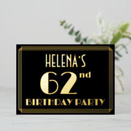 62. Geburtstagsparty: Art Deco Look "62", w/ Name Folieneinladung
