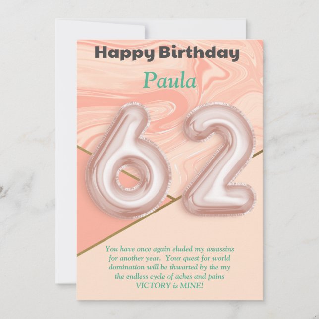 62-jährige Mädchen Happy Birthday Card (Vorderseite)