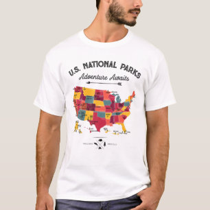 62 National Parks Map zeigt US Park Vintag Campin T-Shirt