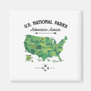62 Nationalparks Karte US Park Vintage Camping Wan Magnet