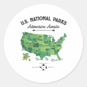 62 Nationalparks Karte Us Park Vintage Camping Wan Runder Aufkleber