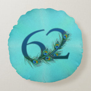 62 Pfauenfeder Geburtstag Jubiläum Elegant Rundes Kissen