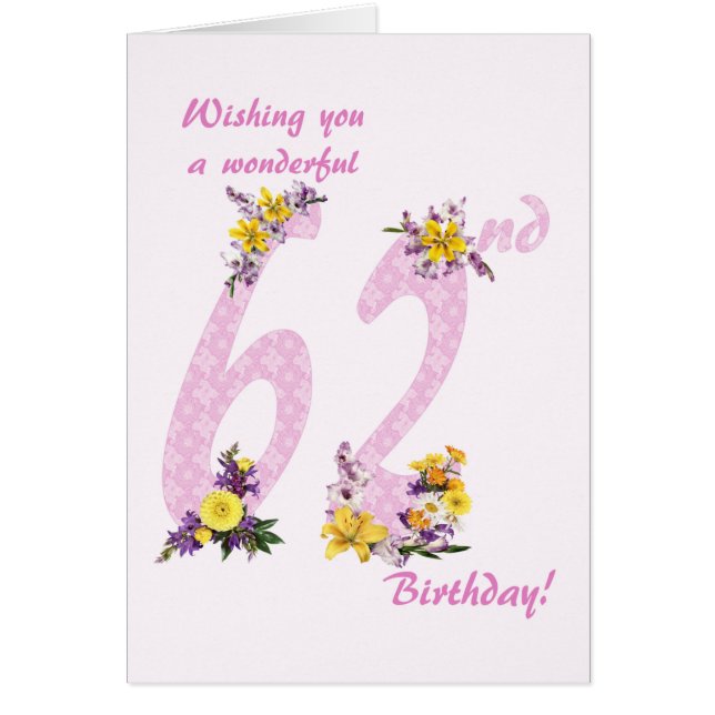 62nd Birthday Flower Decorated Numbers (Vorne)