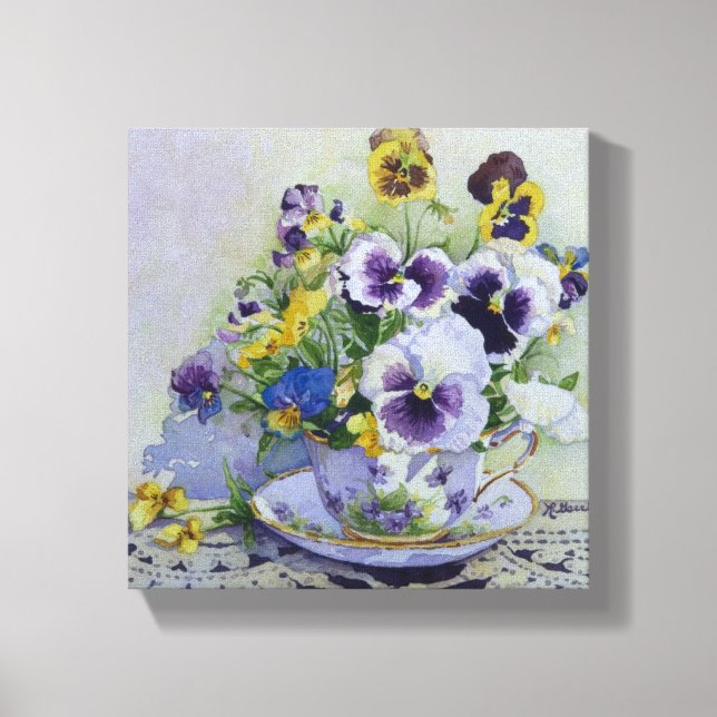 6300 Stiefmütterchen in Teacup Wrapped Canvas Prin Leinwanddruck (Vorderseite)
