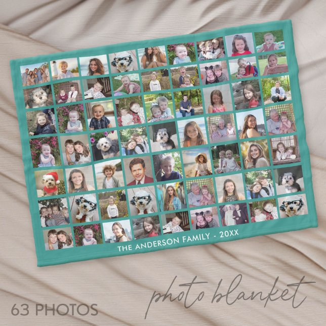 63 Foto-Collage-Raster mit Text - grün Fleecedecke (Photo Blanket - Custom Pictures in a Collage)