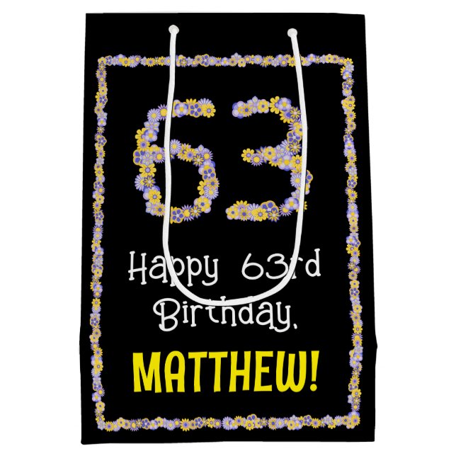63. Geburtstag: Blumennummer, Individuelle Name, B Mittlere Geschenktüte (Rückseite)