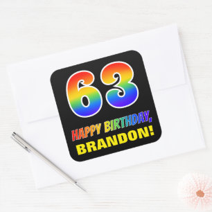 63. Geburtstag: Bold, Fun, Simple, Rainbow 63 Quadratischer Aufkleber