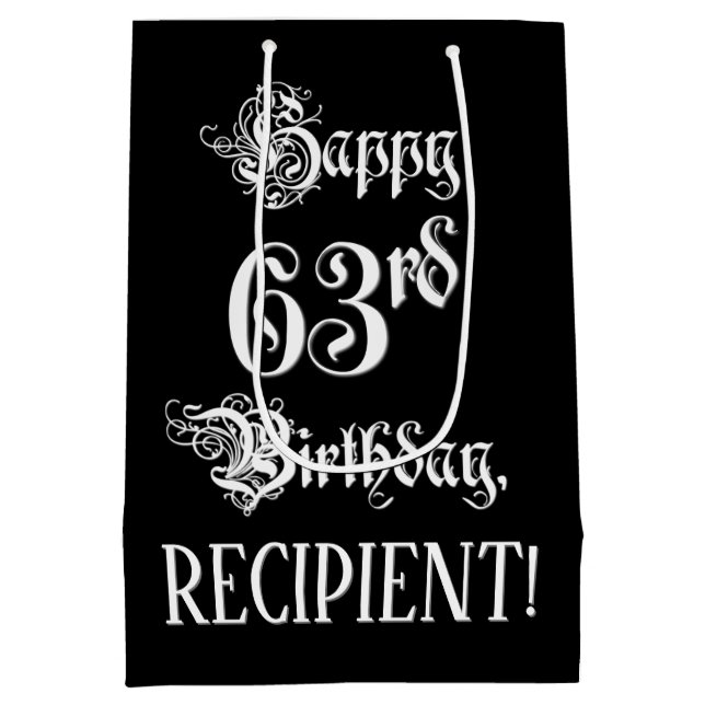 63. Geburtstag: Extravagant, Elegantes Script + In Mittlere Geschenktüte (Rückseite)
