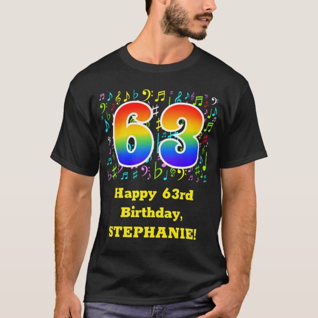 63. Geburtstag: Farbige Musiksymbole, Regenbogen 6 T-Shirt (Vorderseite)