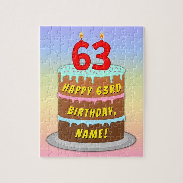 63. Geburtstag: Fun Cake and Candles + Individuell Puzzle (Vertikal)