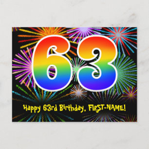 63. Geburtstag – Lustiges Feuerwerk Muster + Regen Postkarte