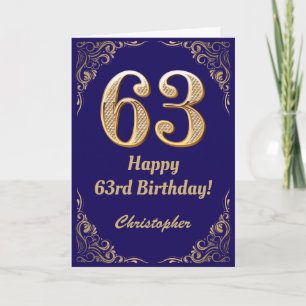 63. Geburtstag Navy Blue und Gold Glitzer Frame Karte
