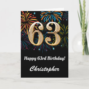 63. Geburtstag Rainbow Fireworks Black and Gold Karte