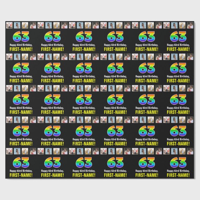 63. Geburtstag: Regenbogen "63"; benutzerdefiniert Geschenkpapier (Flach)