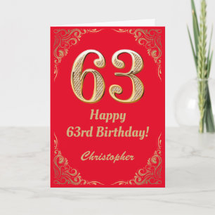 63. Geburtstag Rot und Gold Glitzer Rahmen Karte