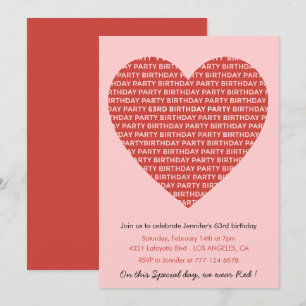 63. Geburtstagseinladung Typografie Red Pink Einladung