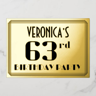 63. Geburtstagsparty: Art Deco Look "63" und Name Folieneinladung