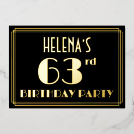 63. Geburtstagsparty: Art Deco Look "63", w/ Name Folieneinladung