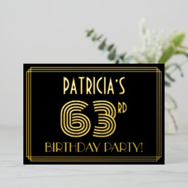 63. Geburtstagsparty — Art Deco Stil "63" + Name Folieneinladung