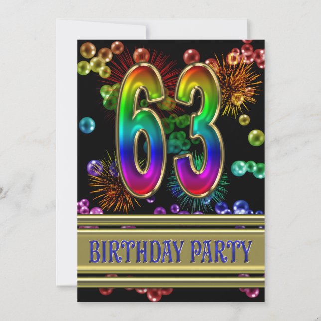 63. Geburtstagsparty Einladung mit Blasen (Vorderseite)