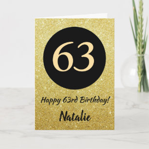 63. Happy Birthday Black and Gold Glitzer Card Karte