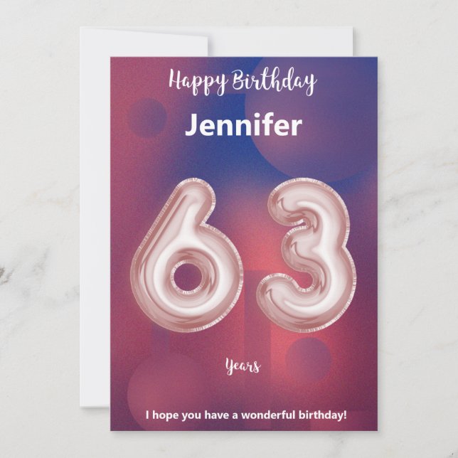 63 Jahre alte Happy Birthday Card (Vorderseite)