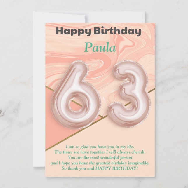 63-jährige Mädchen Happy Birthday Card (Vorderseite)