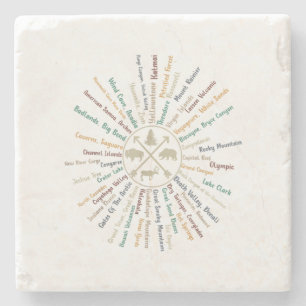 63 National Parks Map zeigt US Park Vintag Campin Steinuntersetzer