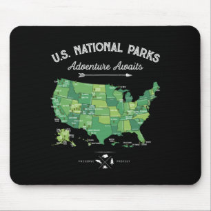 63 Nationalparks Karte Us Park Retro Vintage Campi Mousepad