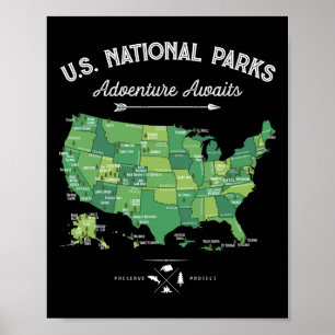 63 Nationalparks Karte Us Park Retro Vintage Campi Poster