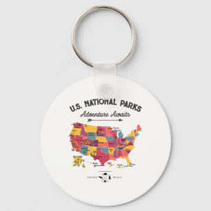 63 Nationalparks Karte Us Park Retro Vintage Campi Schlüsselanhänger