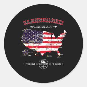 63 Nationalparks Karte - Vintage Amerikanische Fla Runder Aufkleber