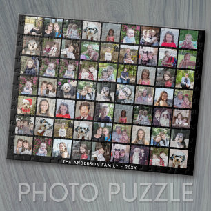 63 Quadratische Fotocollage mit Text - schwarz Puzzle
