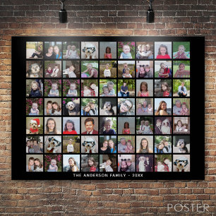 63 Square Foto Collage Grid mit Text - schwarz Poster