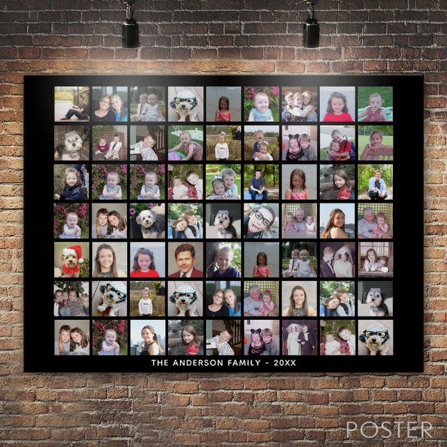 63 Square Foto Collage Grid mit Text - schwarz Poster (Custom Photo Collage Poster)
