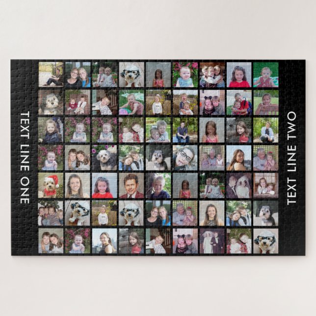 63 Square Foto Collage Grid mit Text - schwarz Puzzle (Horizontal)