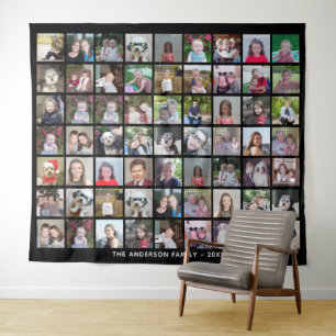 63 Square Foto Collage Grid mit Text - schwarz Wandteppich