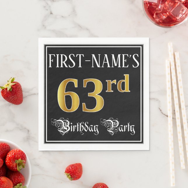 63rd Birthday Party — Fancy Script, Faux Gold Look Serviette (Beispiel)