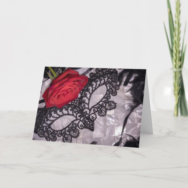 6418-Rote Rose mit Schwarzer Maskenmaske Karte (Vorderseite)