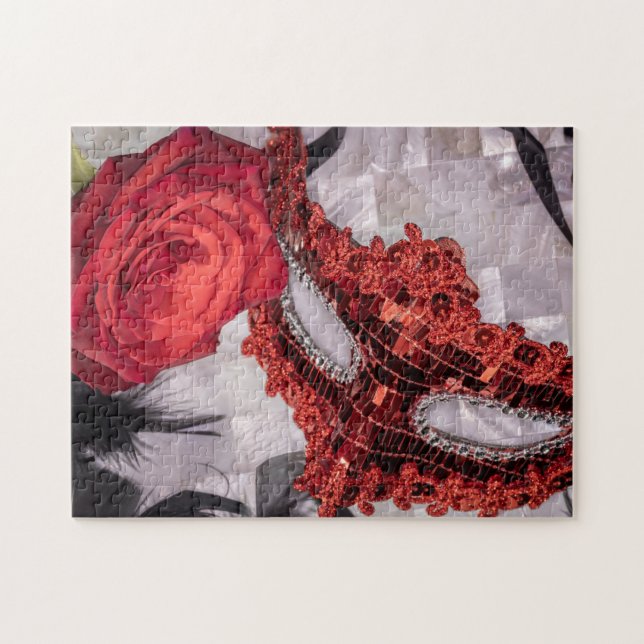 6439-Rote Rose mit Maskenmaske Puzzle (Horizontal)