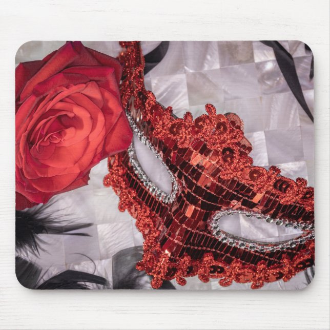 6439-Rote Rose mit Roter Maskenmaske Mousepad (Vorne)
