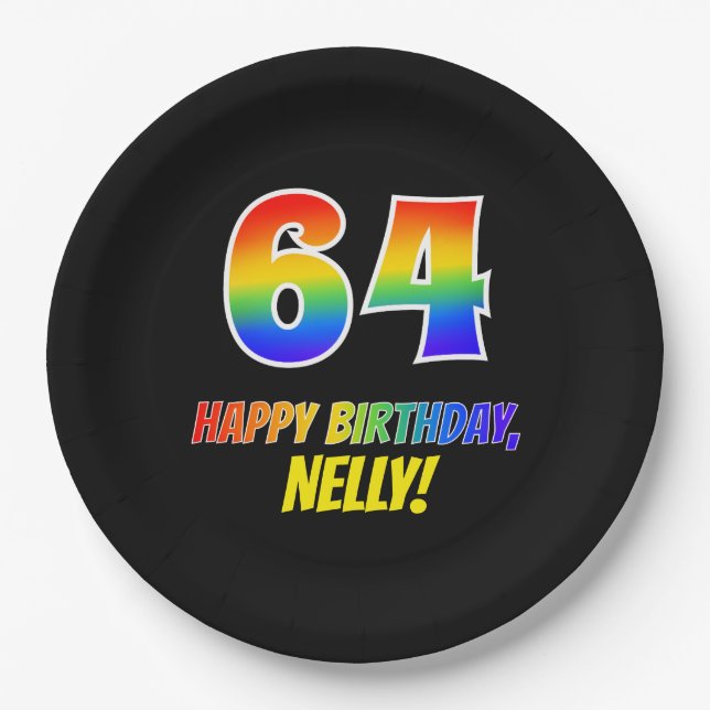 64. Geburtstag: Bold, Fun, Simple, Rainbow 64 Pappteller (Vorderseite)