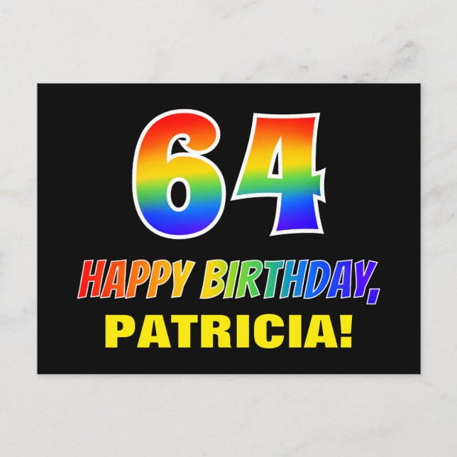 64. Geburtstag: Bold, Fun, Simple, Rainbow 64 Postkarte (Vorderseite)