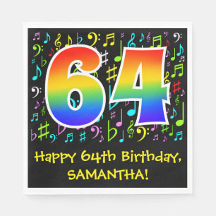 64. Geburtstag - Farbige Musiksymbole, Regenbogen Serviette