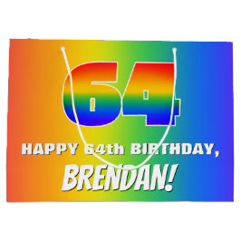 64. Geburtstag: Farbiges, lustiges Regenbogenmuste Große Geschenktüte