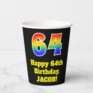 64. Geburtstag: Farblich, Spaß, Spannung, Regenbog Pappbecher