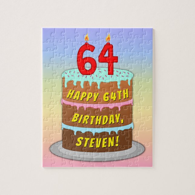 64. Geburtstag: Fun Cake and Candles + Individuell Puzzle (Vertikal)