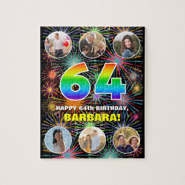 64. Geburtstag: Fun Rainbow #, Individuelle Name + Puzzle (Vertikal)