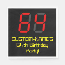 64. Geburtstag: Red Digital Clock Style "64" + Nam